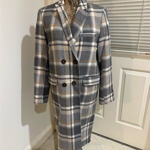 Stradivarius gray and White Checkered Coat size Large - bought in London